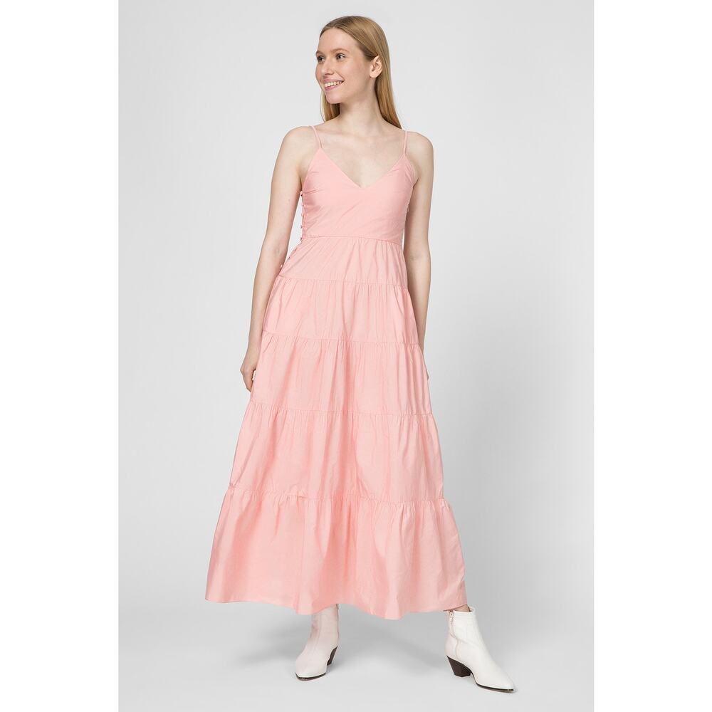 Maje Pale Pink Romeo Trapeze Tiered V-Neck Sleeveless Midi‎ Dress Size 38